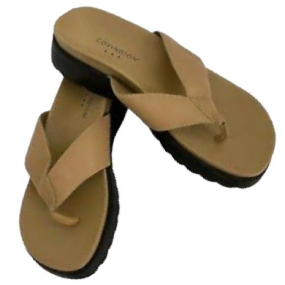 Covington Sandals Platform Flip Flop Tan Leather size  8.5 M